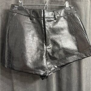 Black Croc-Embossed Leather Shorts